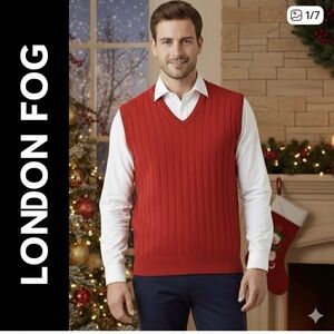 London Fog Red Pullover V-Neck Sweater Vest Size  Medium EUC